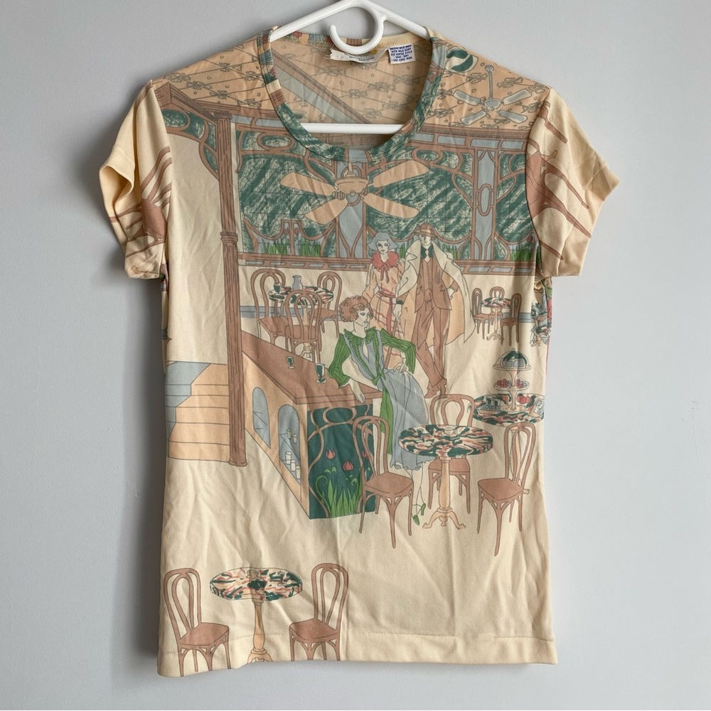 SOLD 🔴 Vintage 70s Cate Society Novelty Print Short Sleeve T-Shirt